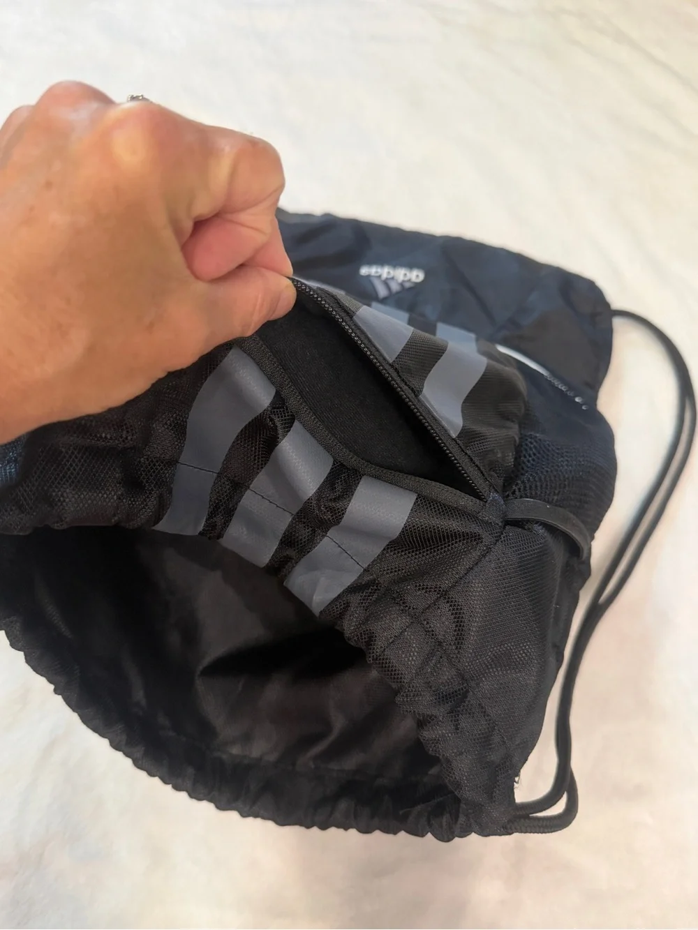 adidas Black Drawstring Backpack with Reflective Stripes